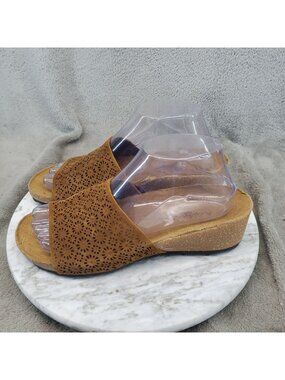 A. Giannetti Shoes Womens Size 8 Brown Leather Wedge Slide Sandals